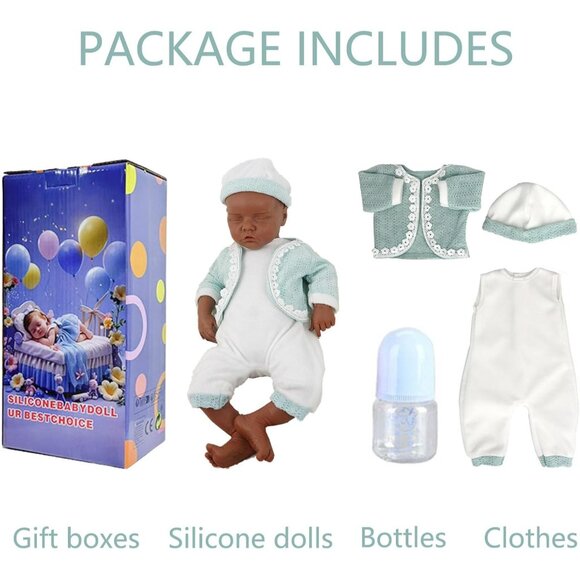 18Inch Realistic Full Body Silicone Reborn tan Baby Girl Closed Eyes Reborn Doll - Picture 6 of 7